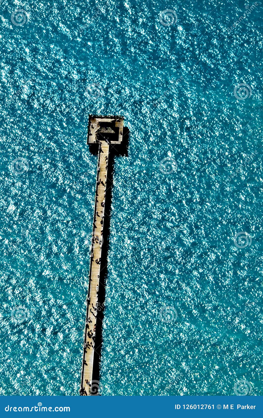 aerial view of the naples, florida, pier jutting into the turquoise blue water of the gulf of mexico, taken from an airplane .