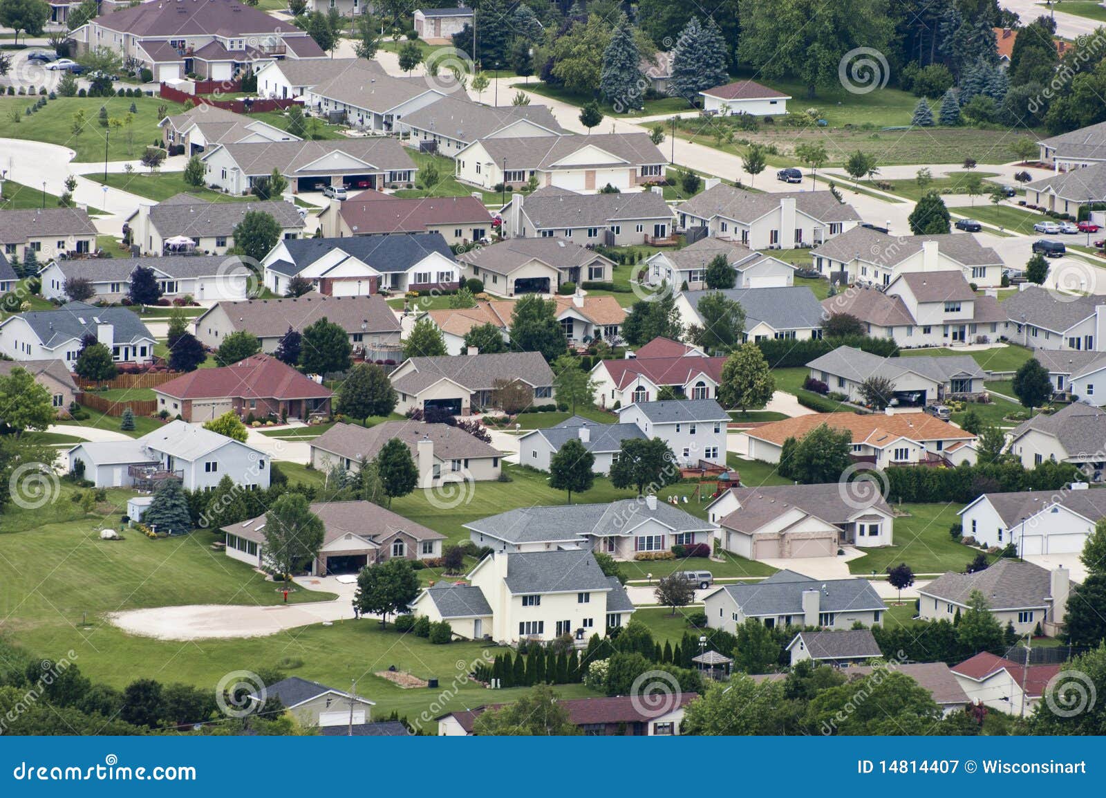 aerial view neighborhood houses, homes, residences