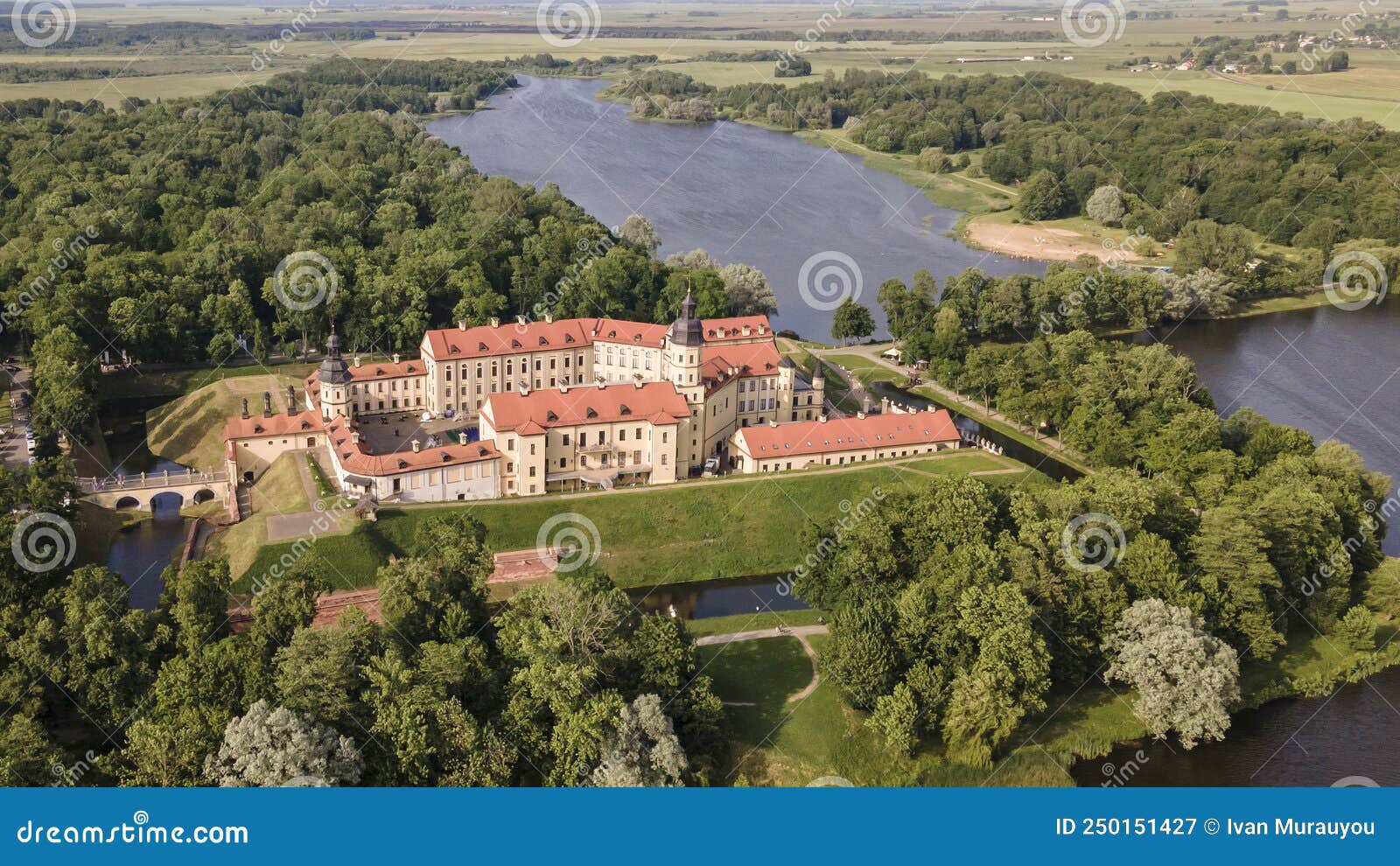 Aerial View Of Nesvizh Castle And River Belarus Medieval Castle And
