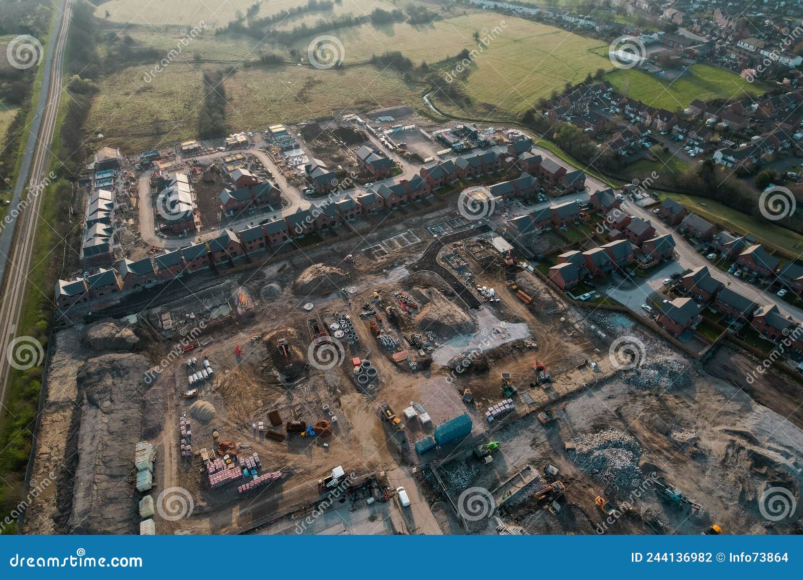 Aerial View of a New Housing Development Being Built in the UK Stock