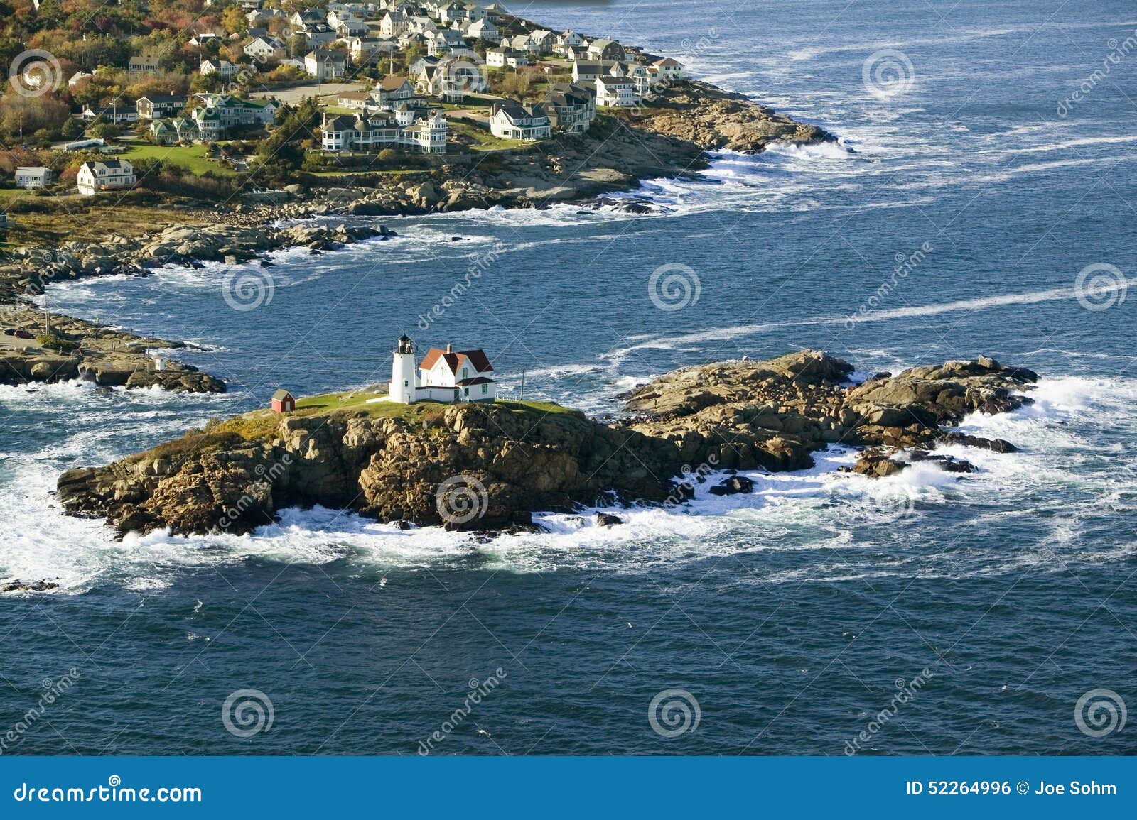 Aerial View of Nubble Lighthouse, Cape Neddick, Maine Stock Photo