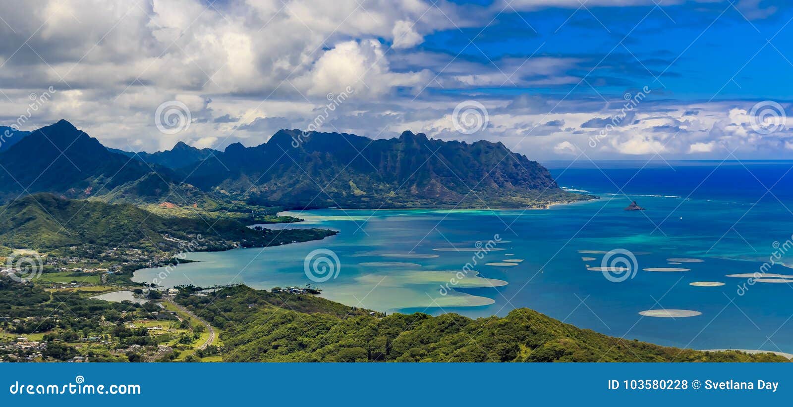 aerial view of oahu coastline and mountains in honolulu hawaii