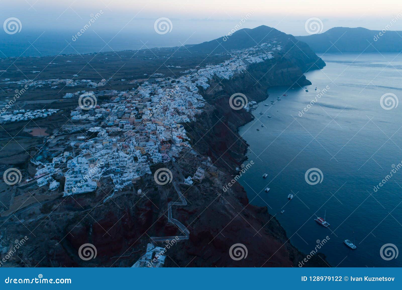 Aerial View Of Oia City On Santorini Greece Stock Photo Image Of