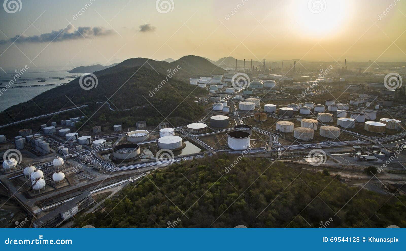 aerial view of oil tank storage in heavy petrochemical industries estate plant