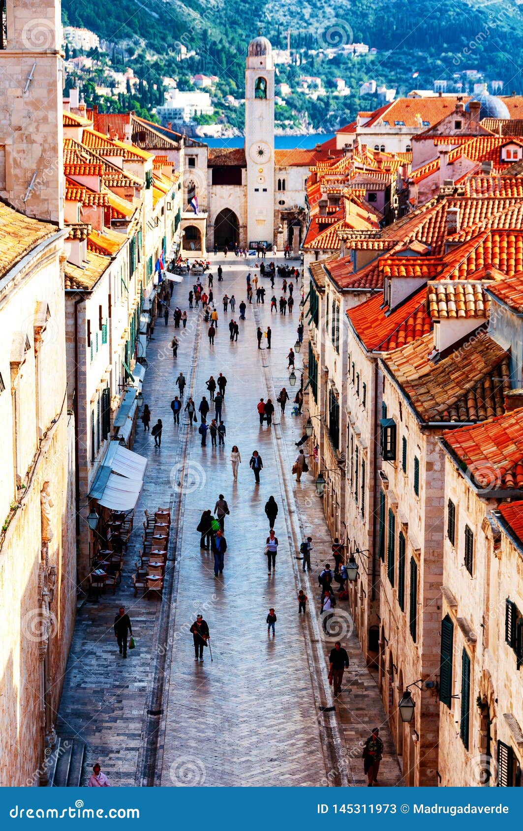 aerial view of old fortress dubrovnik in croatia with stradun street