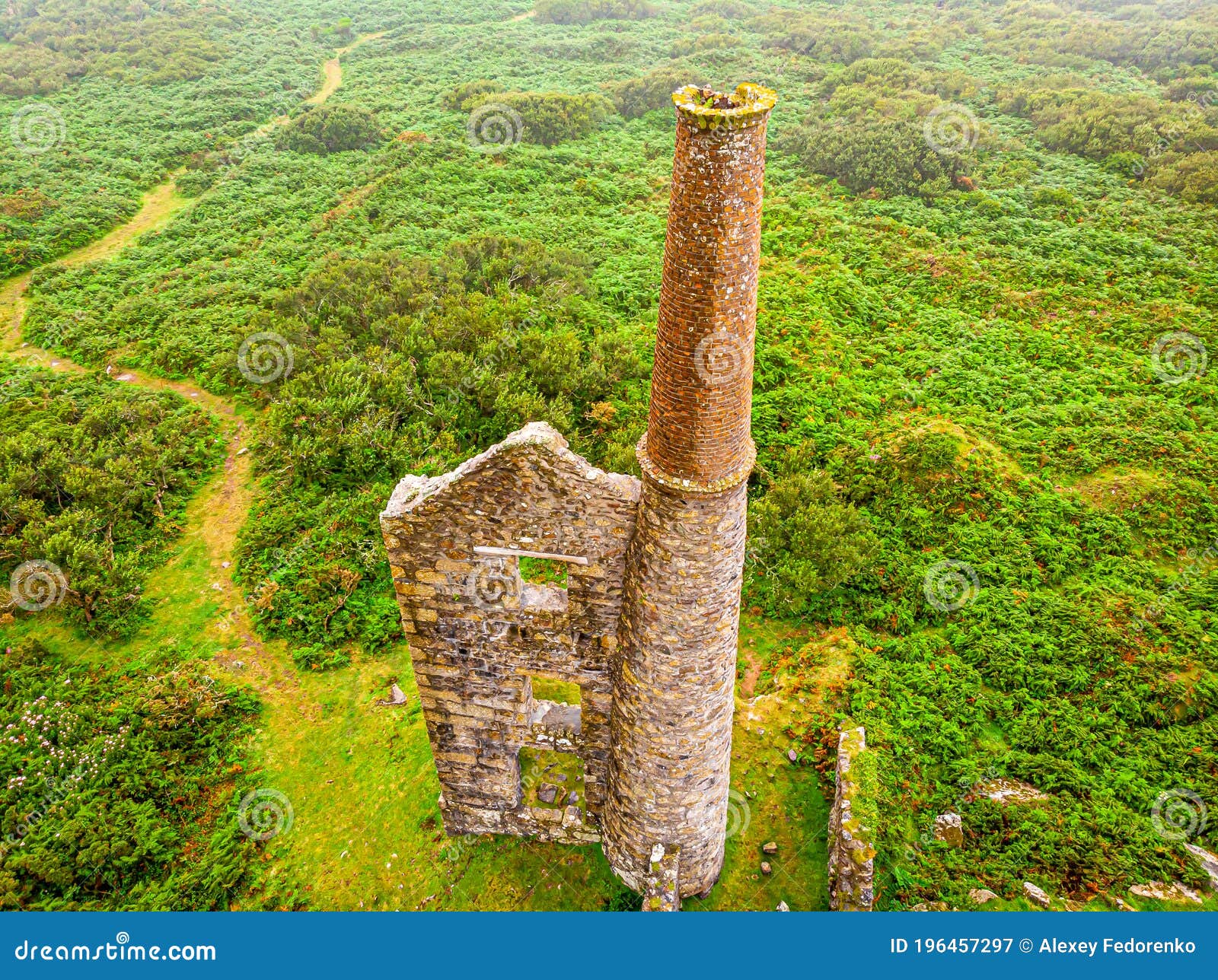 Aerial View of Old Tin Mines in Cornwall Stock Image Image of