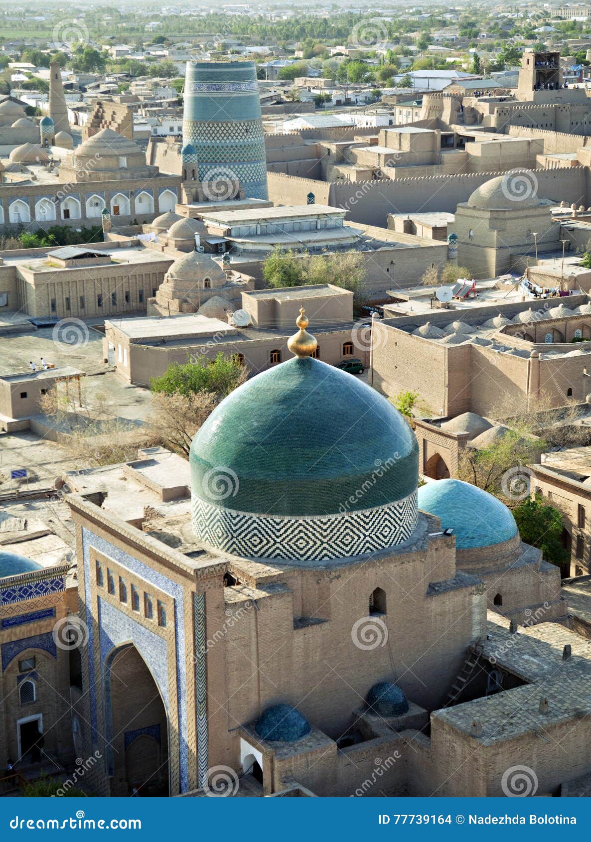 aerial view of old town in khiva, uzbekistan