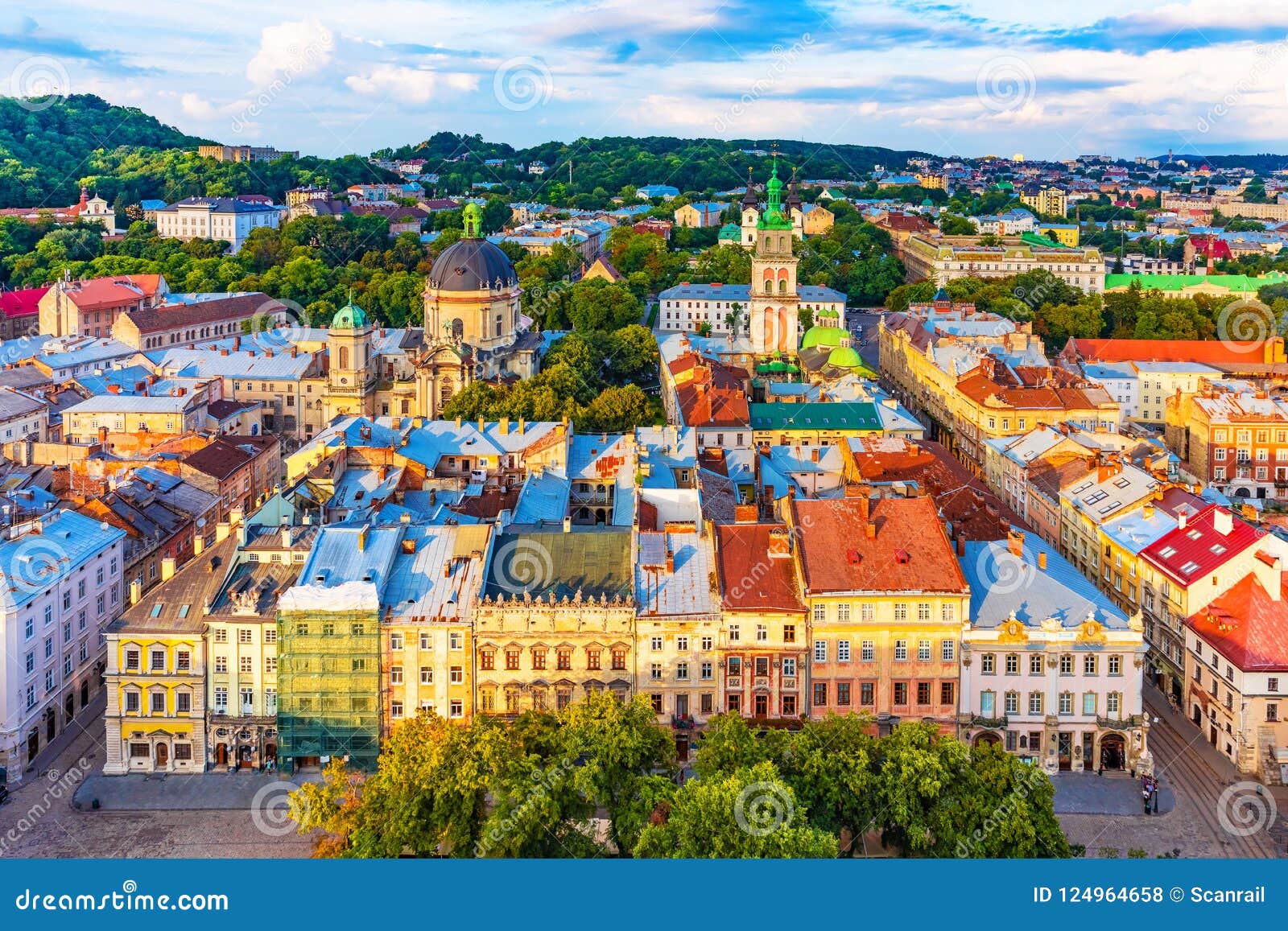 aerial view of the old town of lviv, ukraine