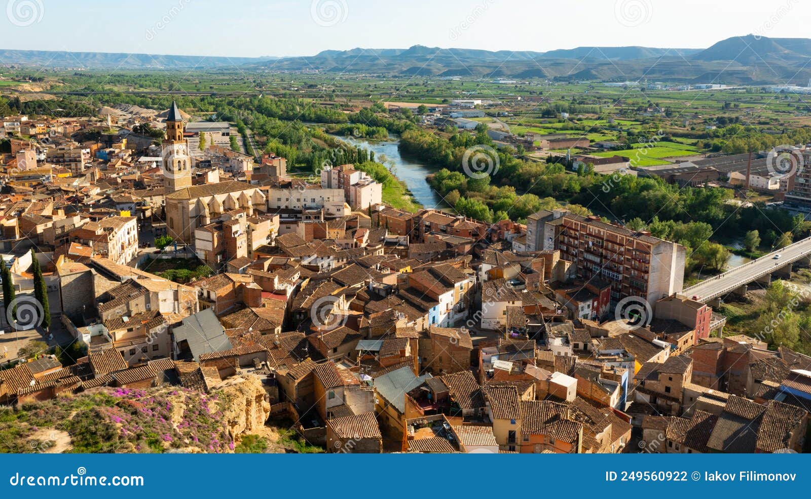 aerial view of olt town of fraga with church of san pedro