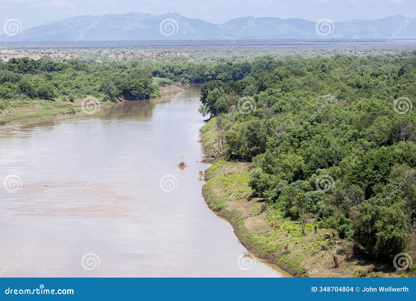 aerial view of the omo river valley as it flows though karo tribe territory in ethiopia