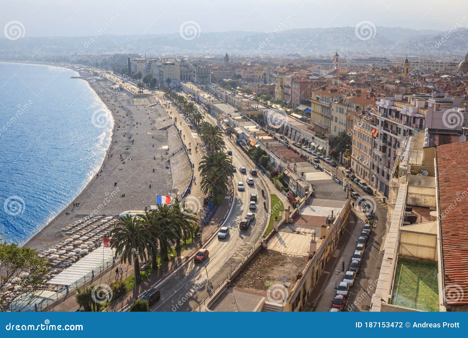 aerial view onto the bay called `baie des anges` with the city of nice, france