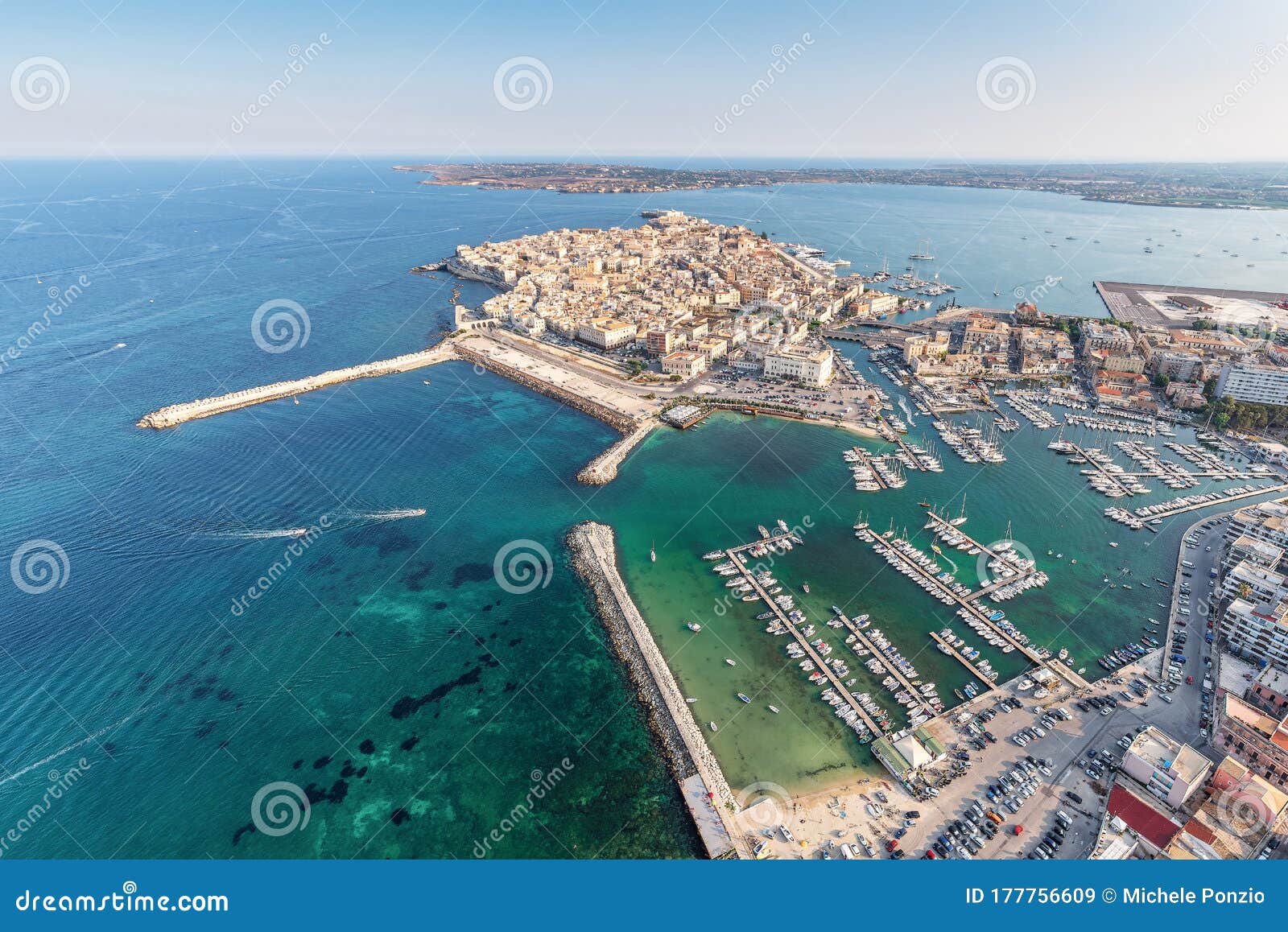 aerial view of the ortgia island in syracuse sicily