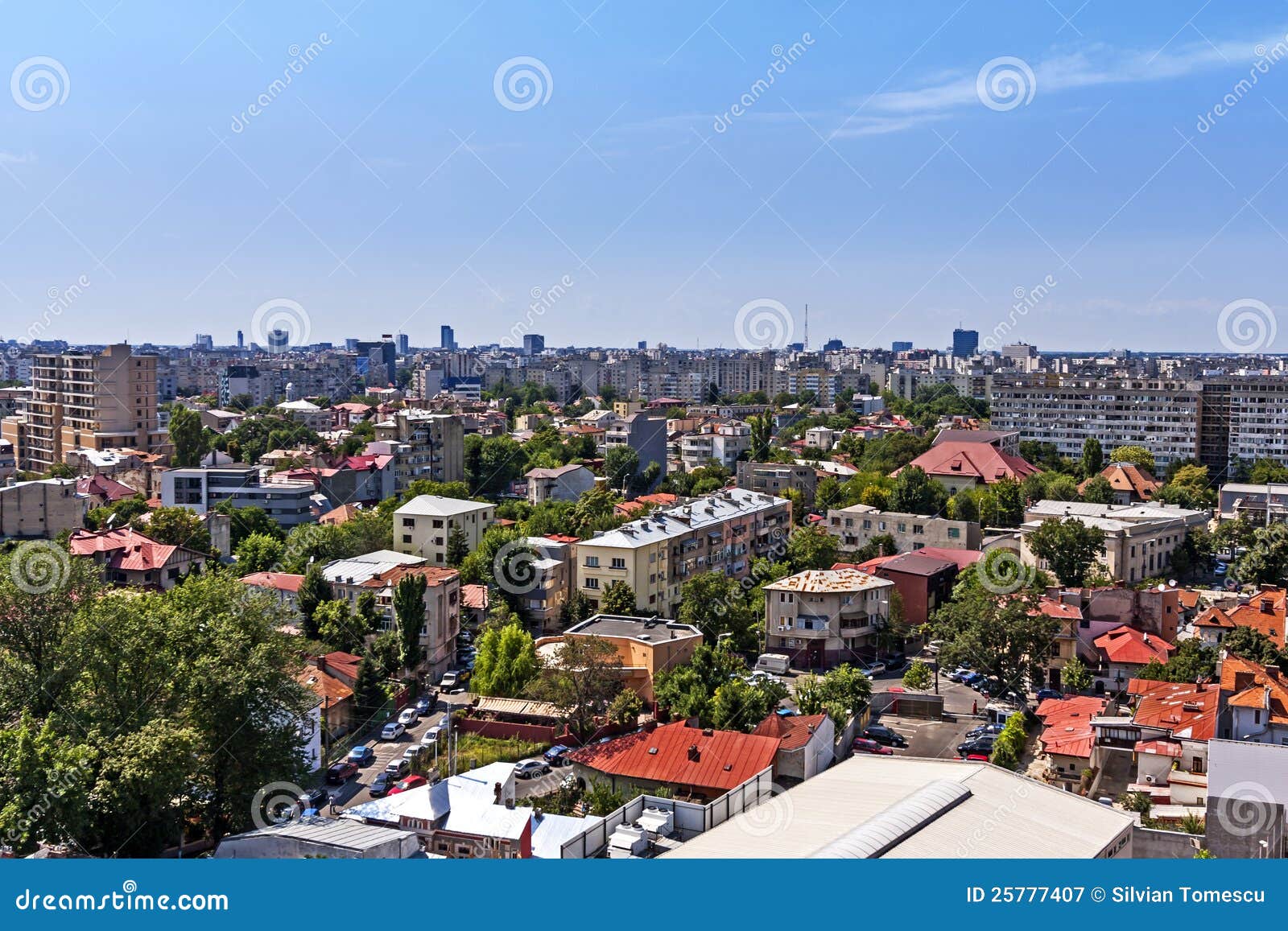 aerial view over bucharest houses and flats.