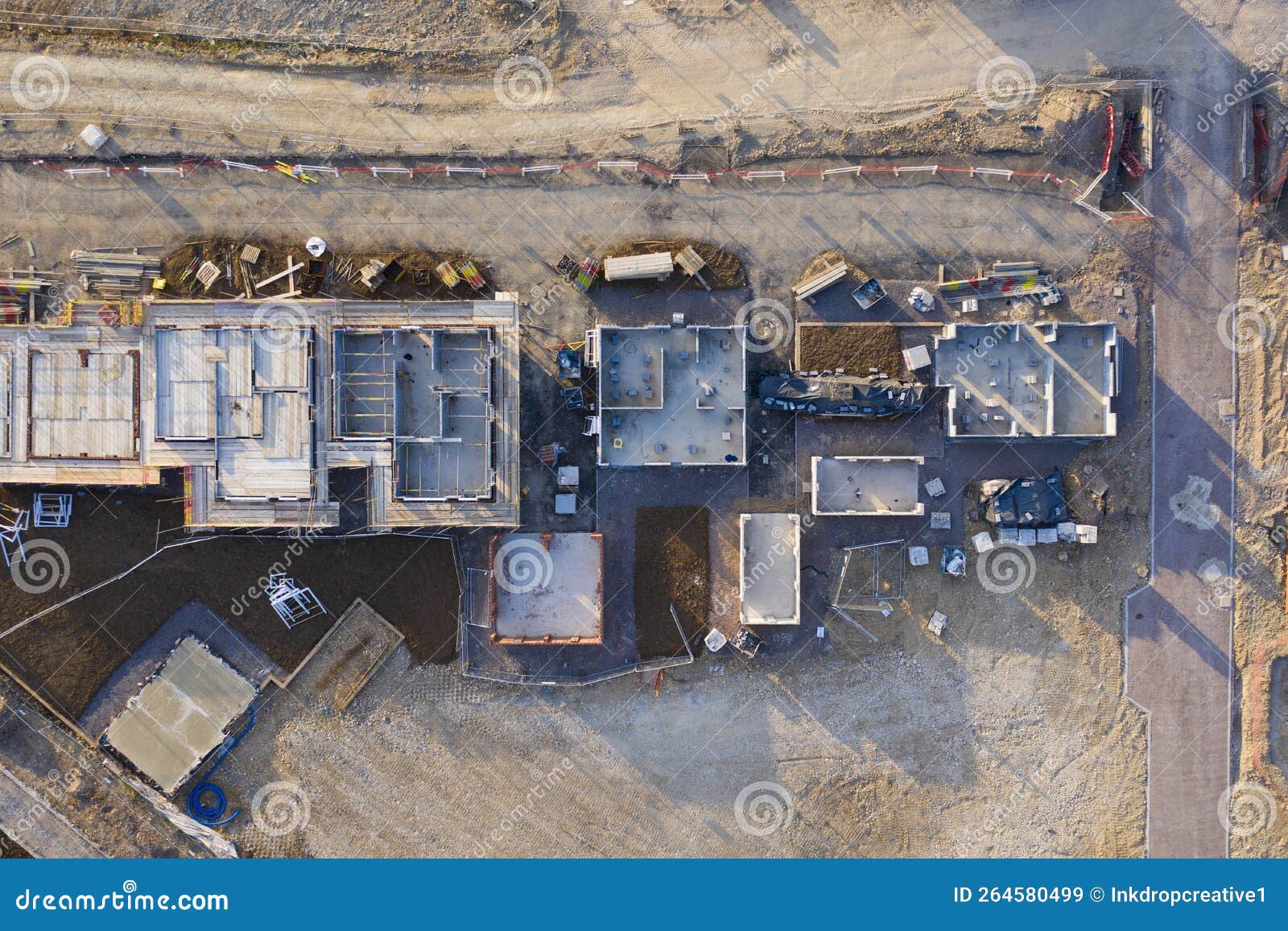 Aerial View Over a Construction Site of New Homes Being Built Stock