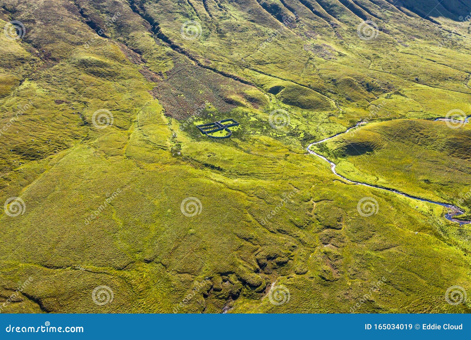 aerial view over mountain slope in scottish highlands