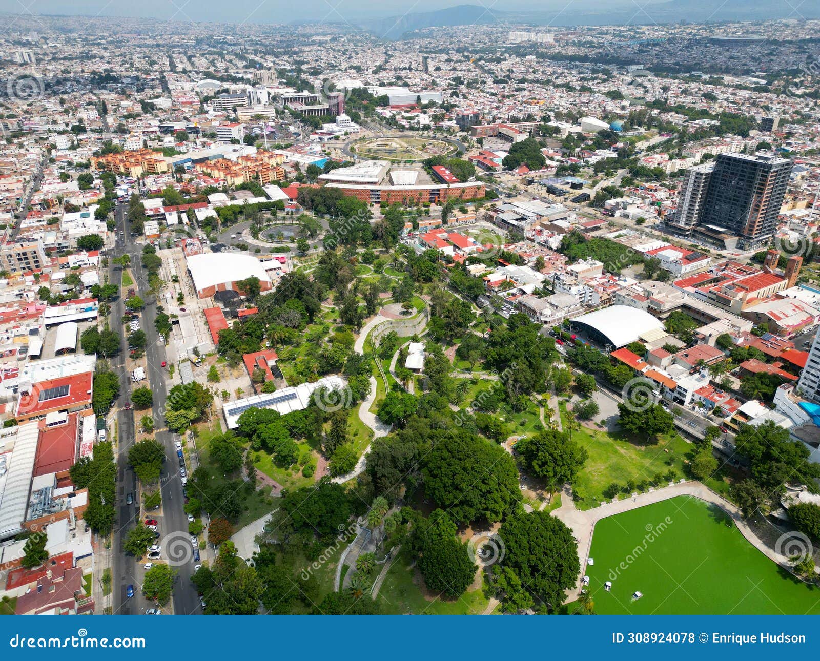 aerial view of parque alcalde with glorieta normal and surrounding neighborhood