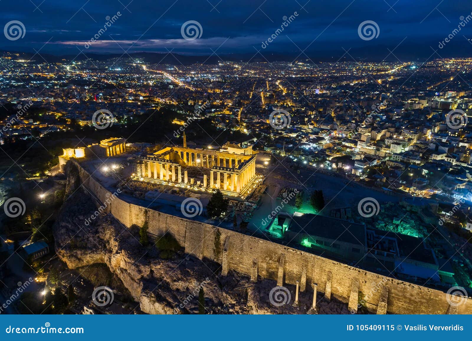 aerial view of parthenon and acropolis in athens