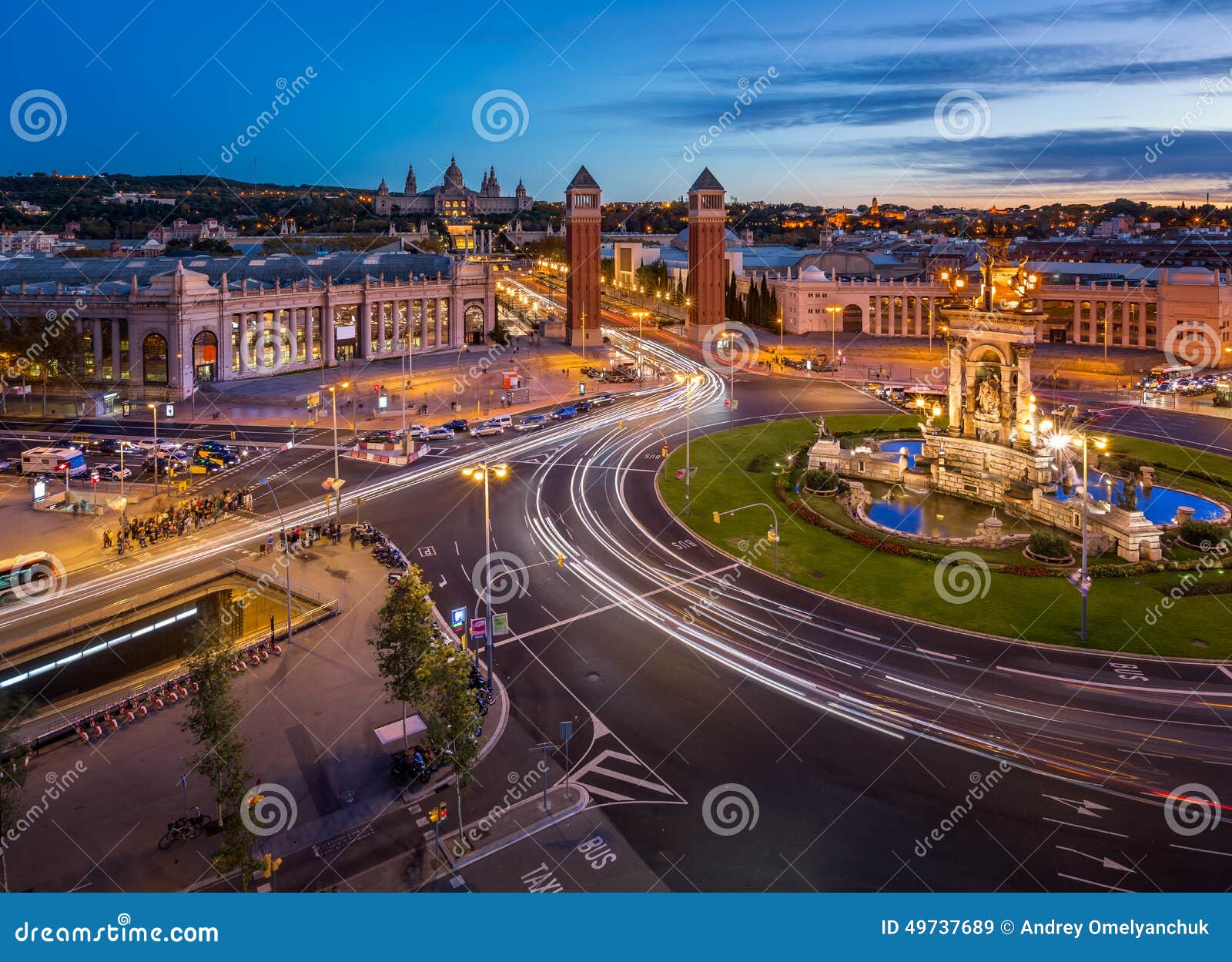 aerial view on placa espanya and montjuic hill