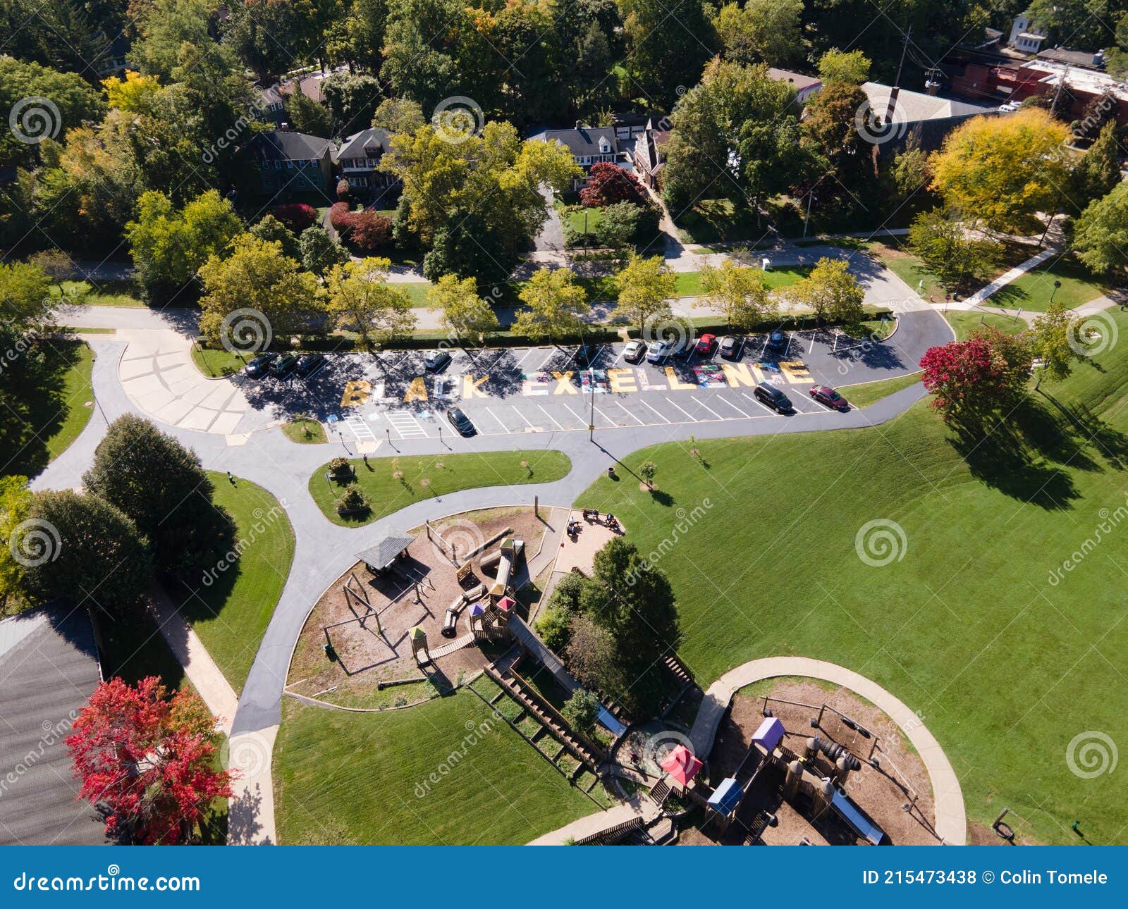 aerial view of black excellence mural and coventry peace park playground