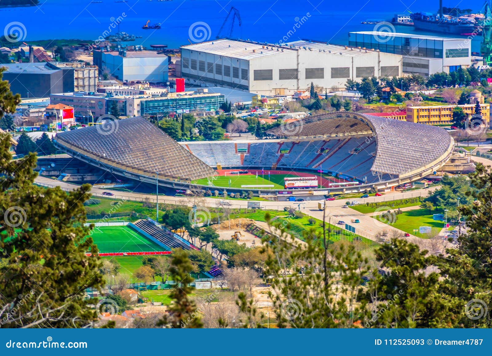 aerial view at poljud stadium in split city, croatia.