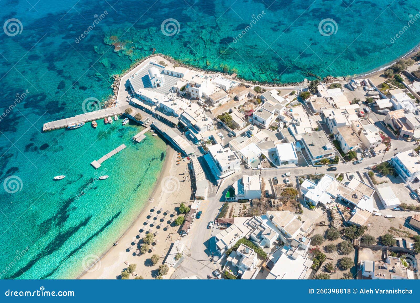 aerial view of pollonia town. milos island, greece