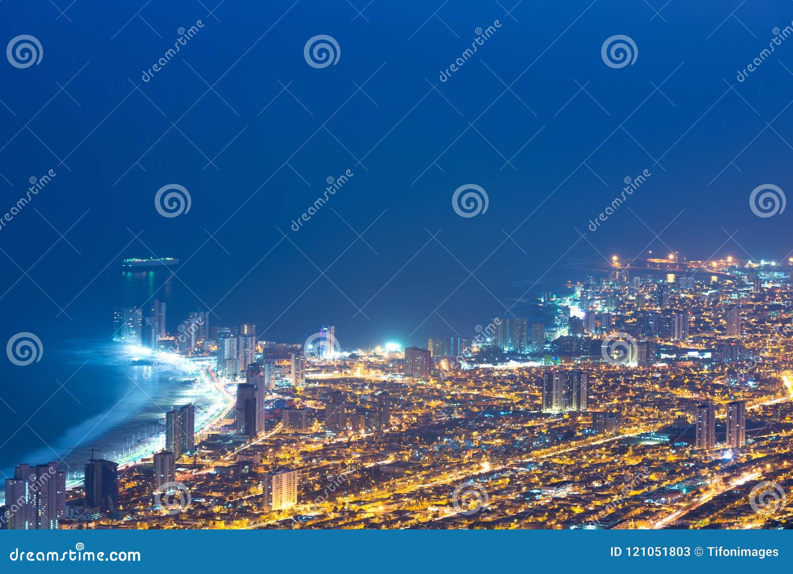 aerial view of the port city of iquique in the coast of the atacama desert