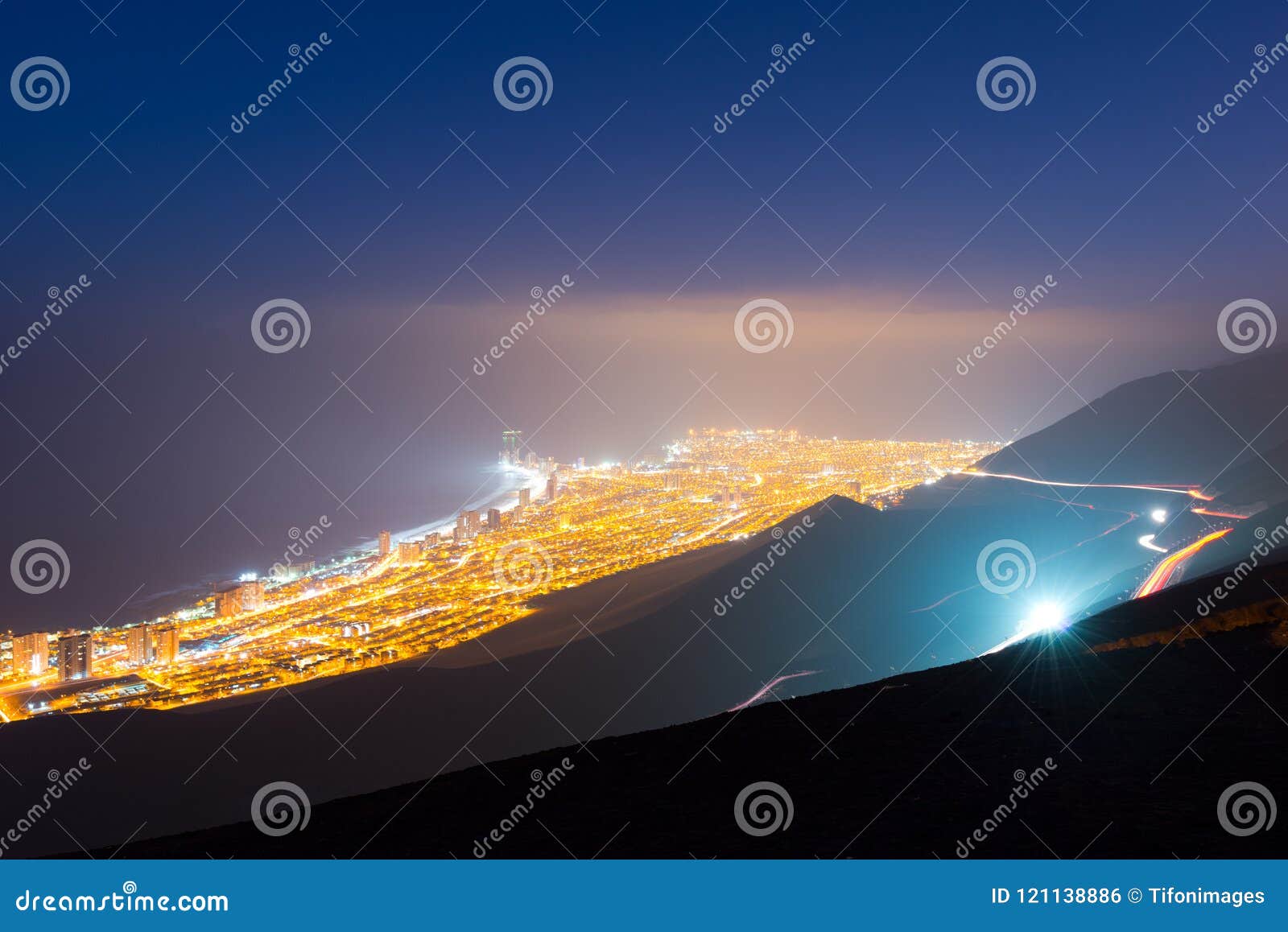 aerial view of the port city of iquique in the coast of the atacama desert