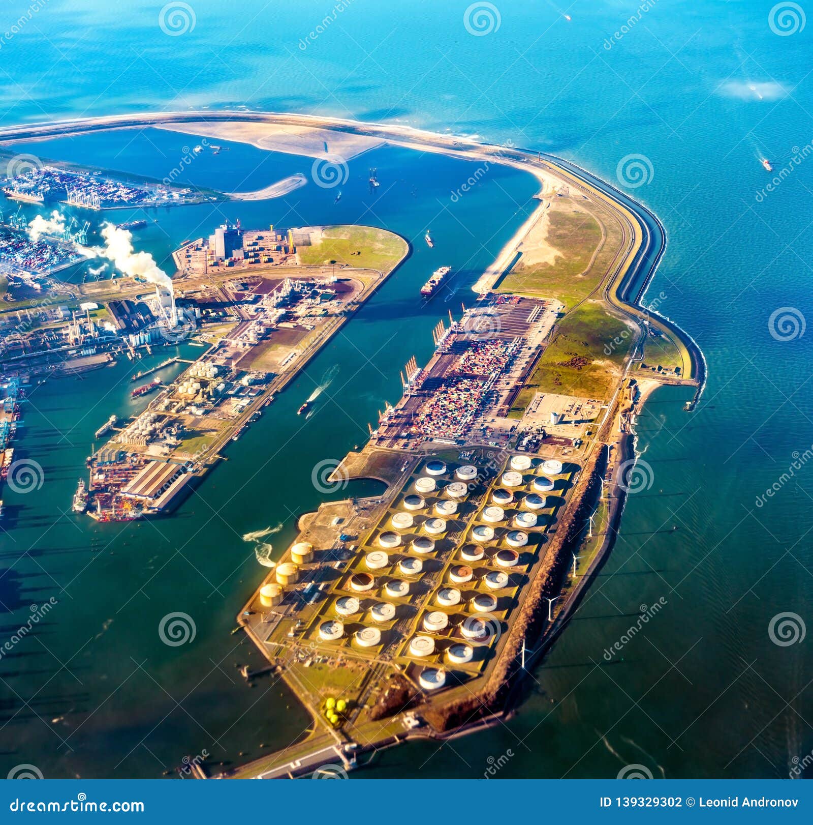 aerial view of the port of rotterdam and the maasvlakte, its extension. the netherlands