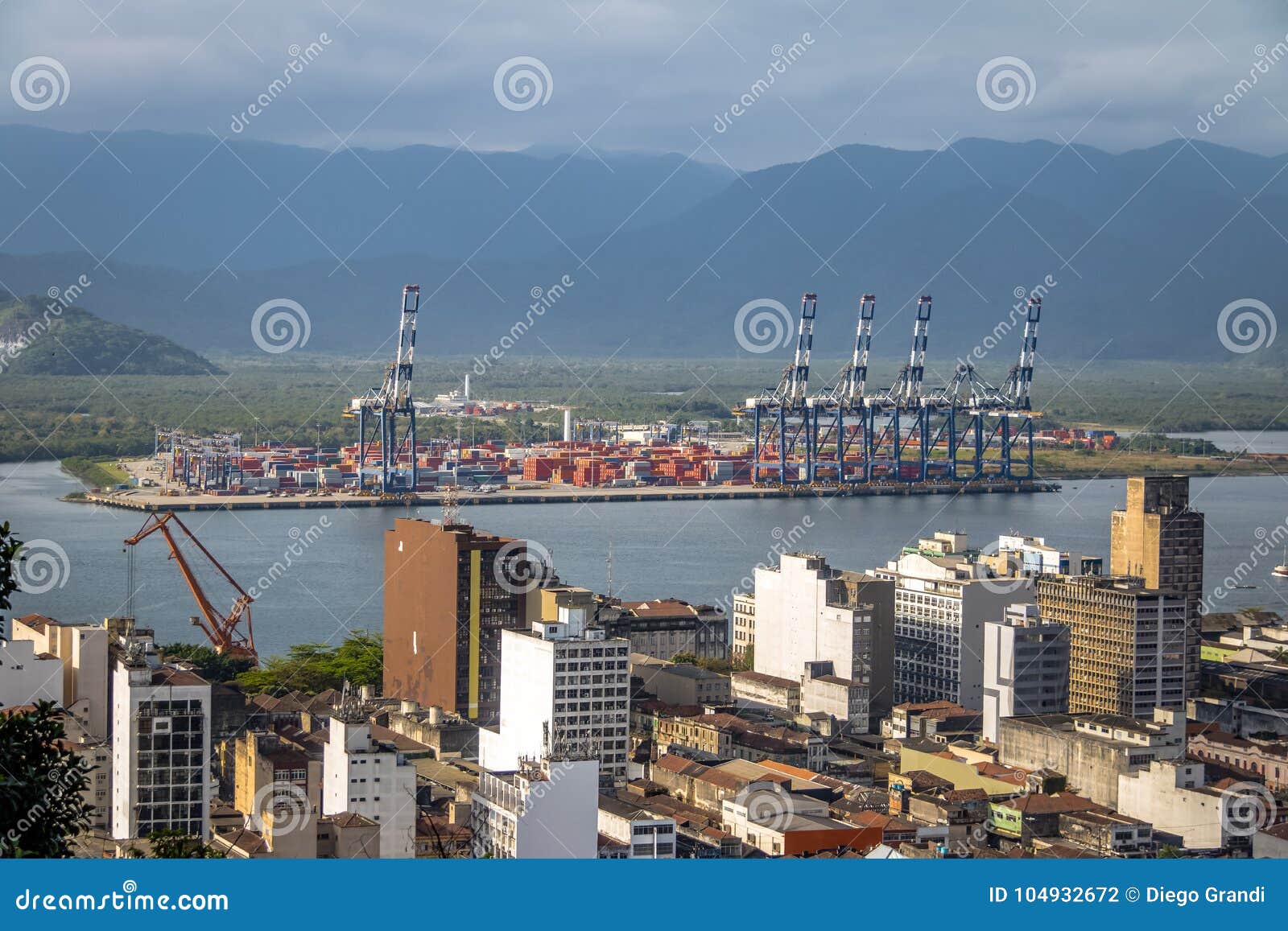 aerial view of port of santos and santos city - santos, sao paulo, brazil