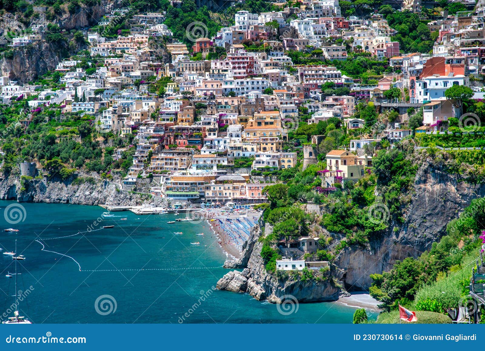 Aerial View of Positano in Summer Season, Amalfi Coast, Italy Stock ...