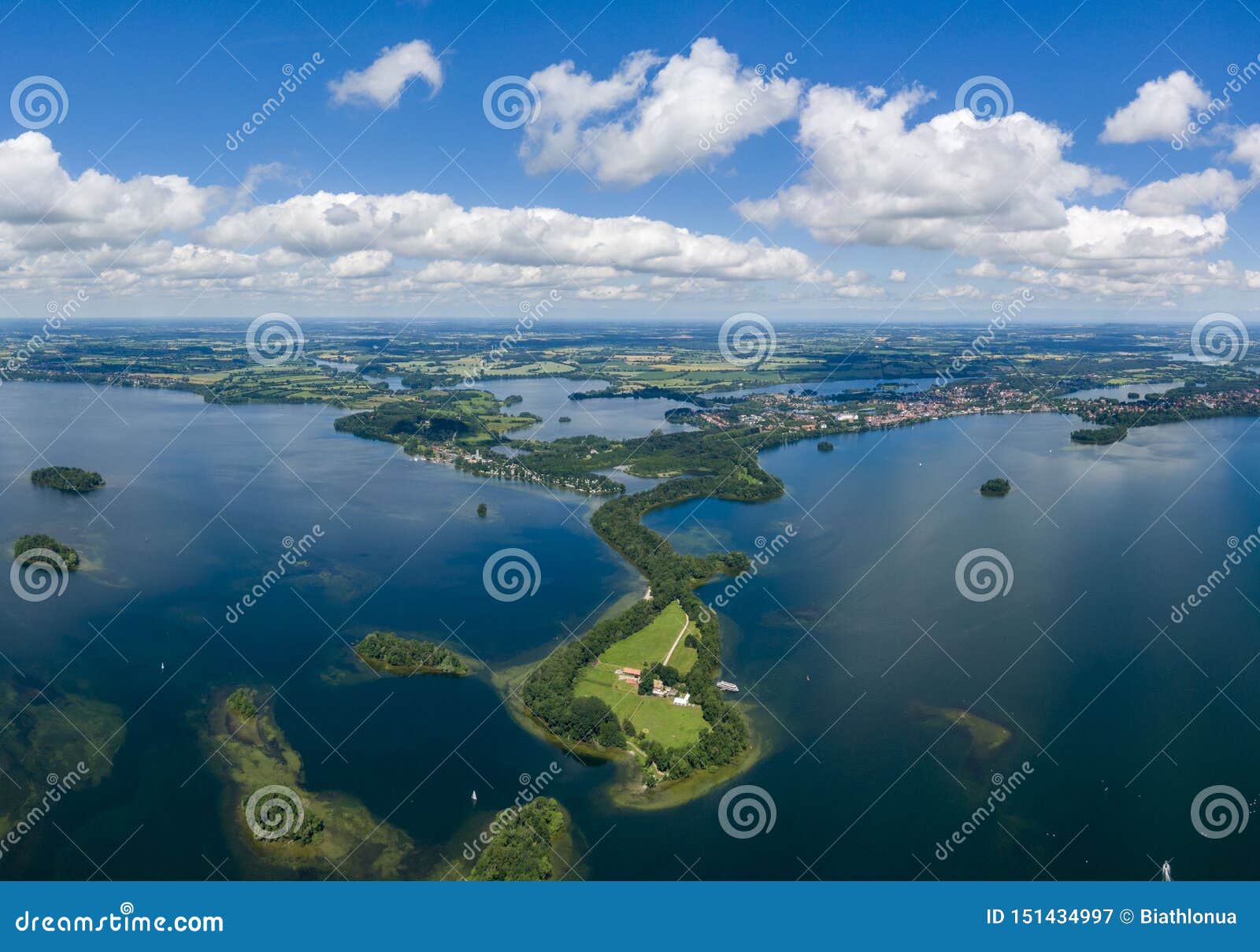 aerial view of princes island or prinzeninsel near city of ploen