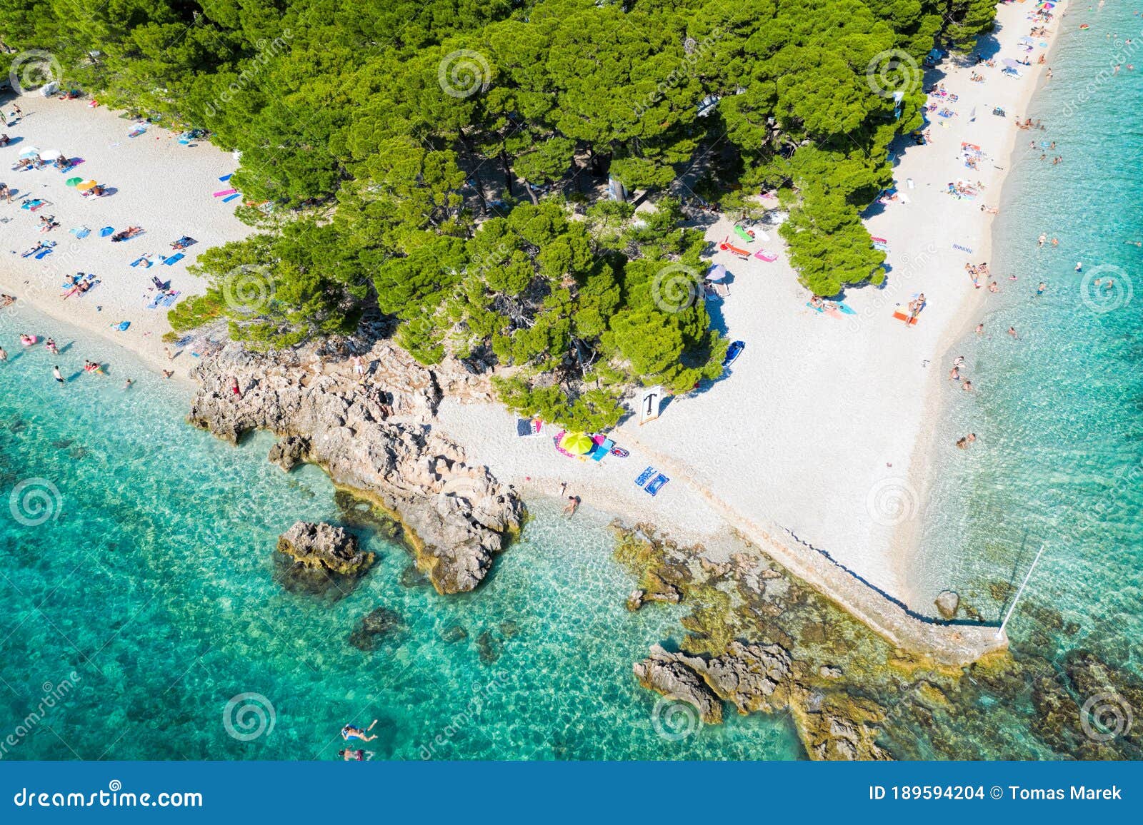 aerial view of punta rata beach in brela, dalmatia, croatia