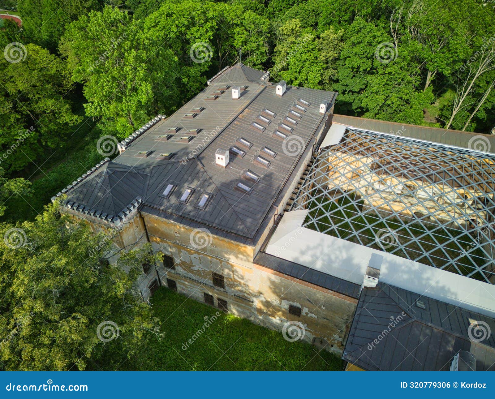 aerial view of radvansky kastiel mansion during summer