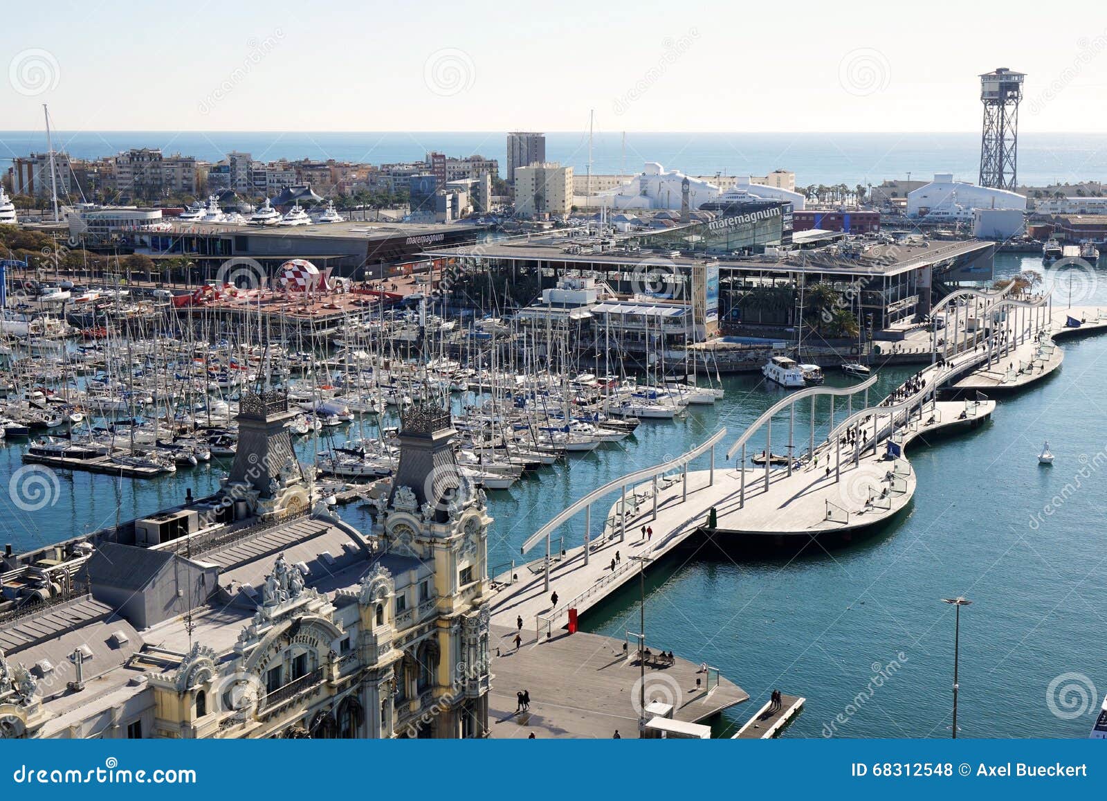 Aerial View of Rambla De Mar and Port Vell in Barcelona Editorial Stock ...