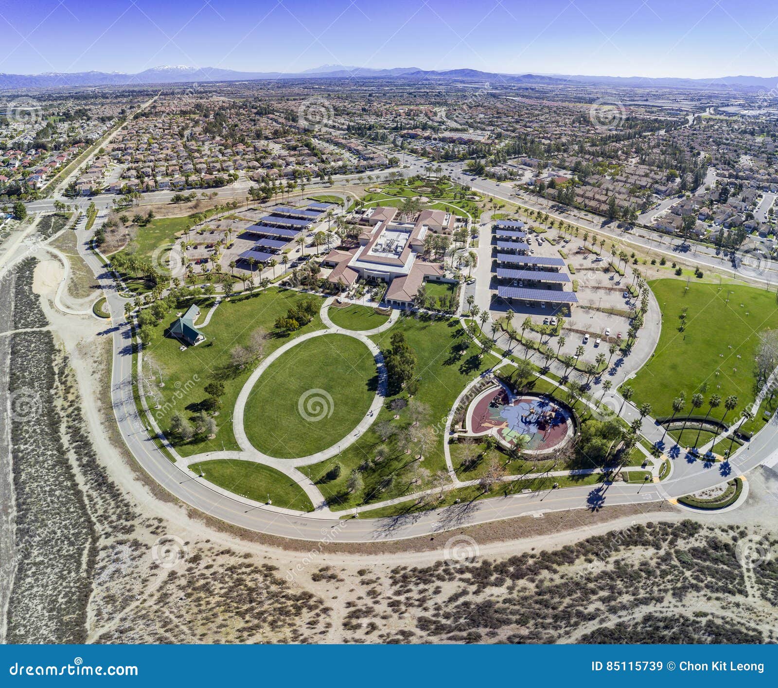 aerial view of the rancho cucamonga central park