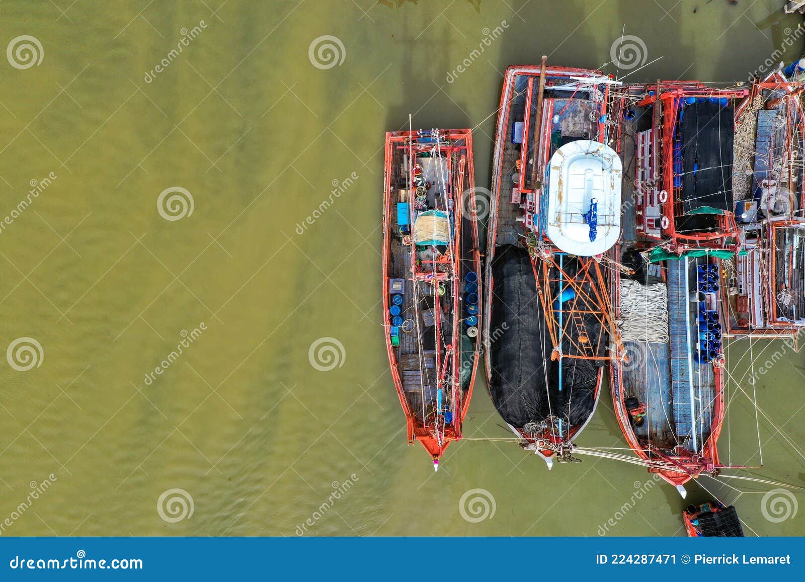 Aerial View Of Rayong River And Fishing Boats In Rayong Thailand Stock