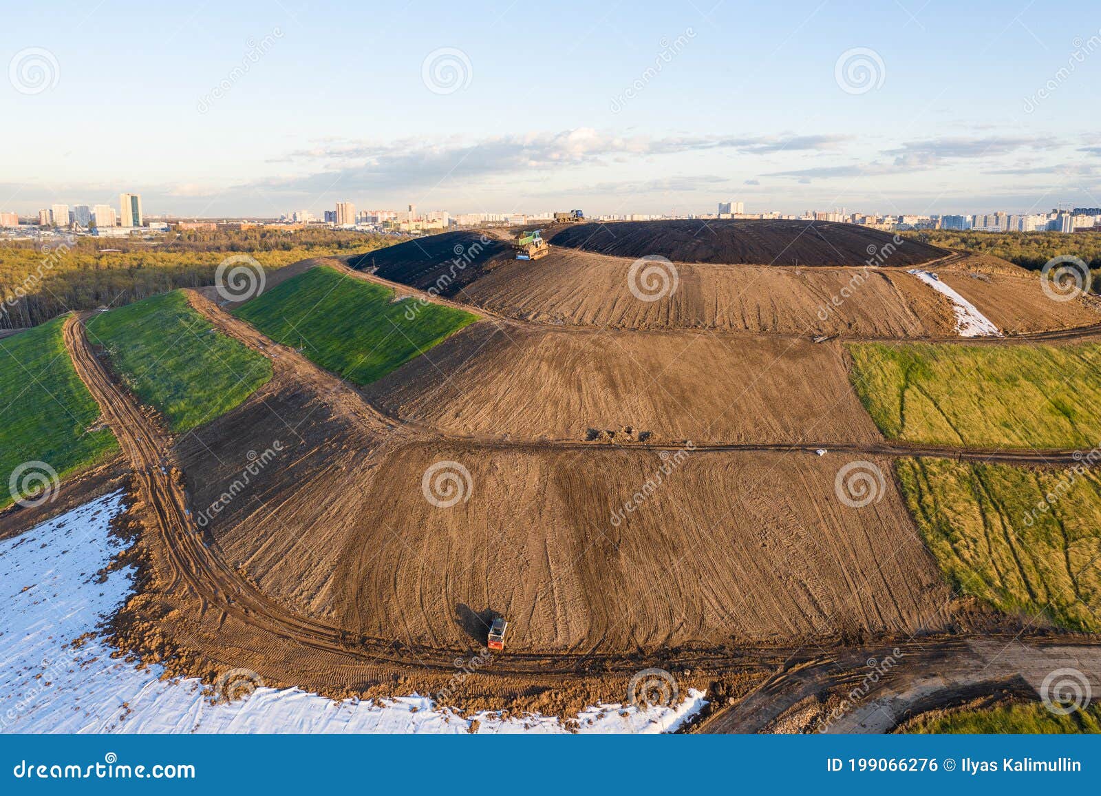 aerial view of  recultivation of former garbage and waste hill