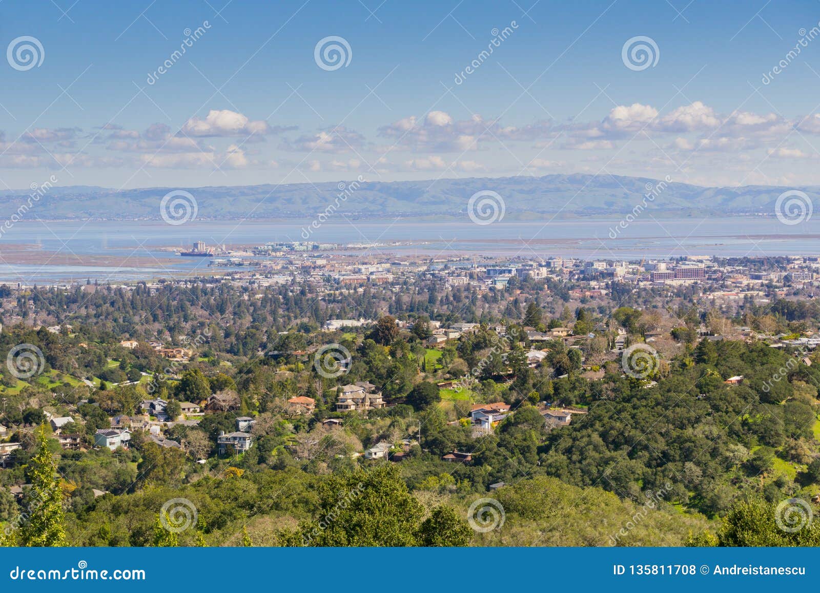 aerial view of redwood city, silicon valley, san francisco bay, california