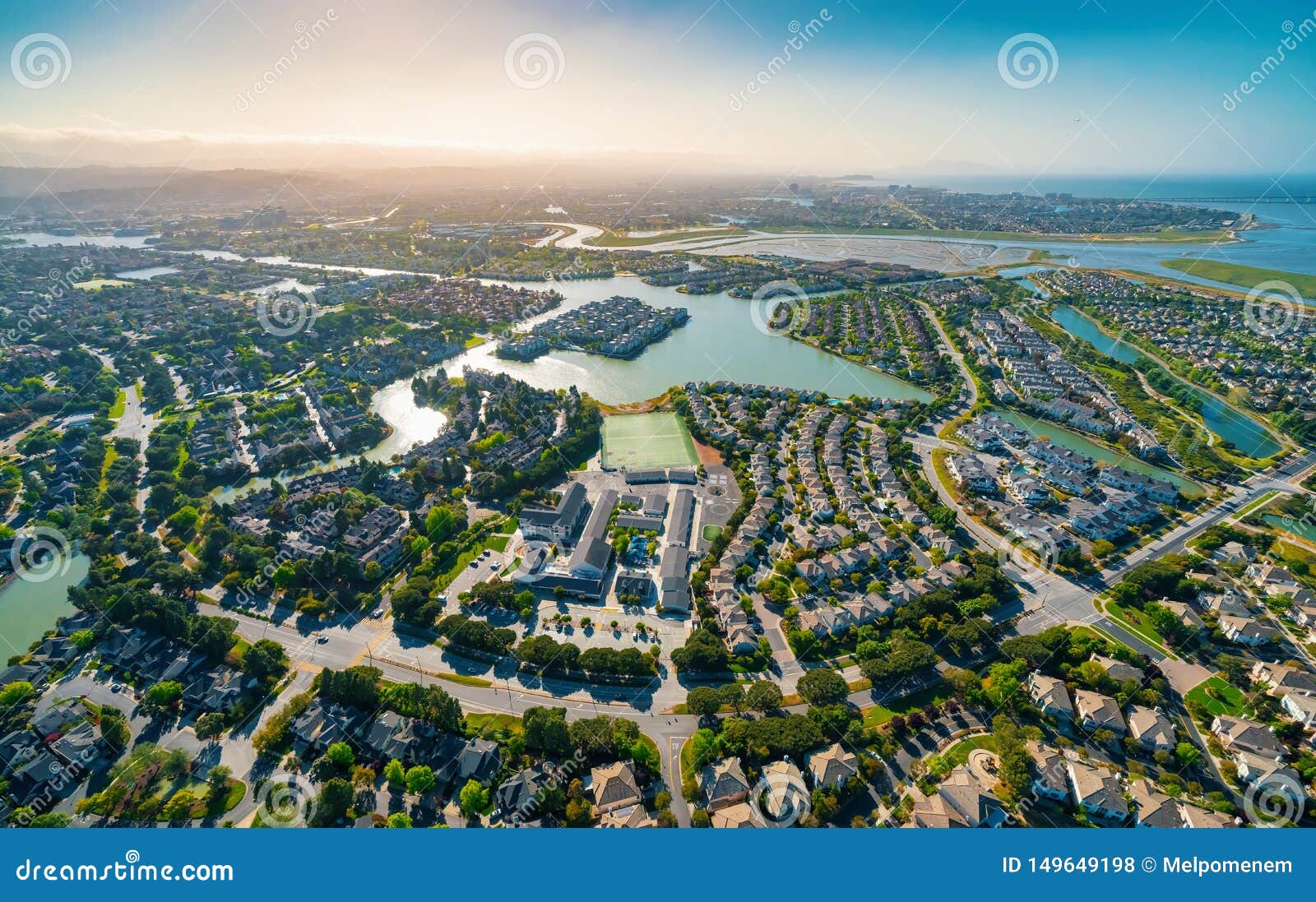 aerial view of residential foster city, ca
