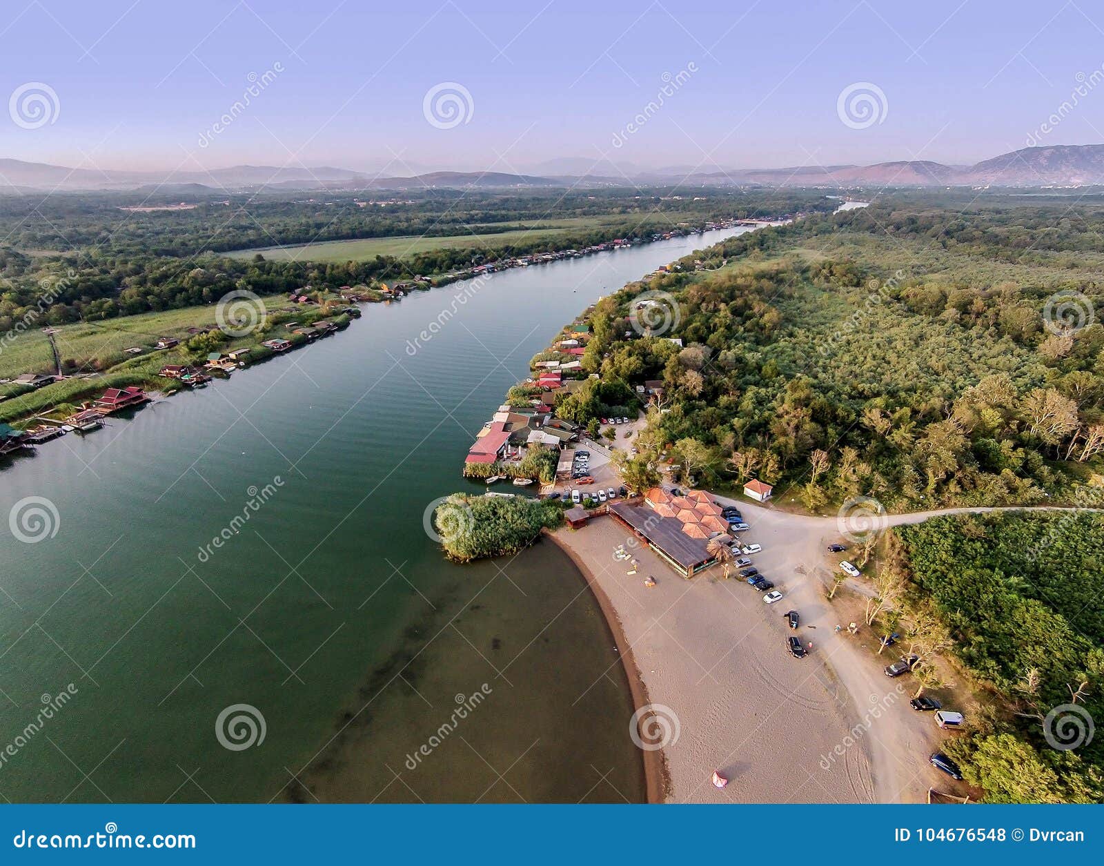 aerial view of the river bojana and the ada bojana island, monte