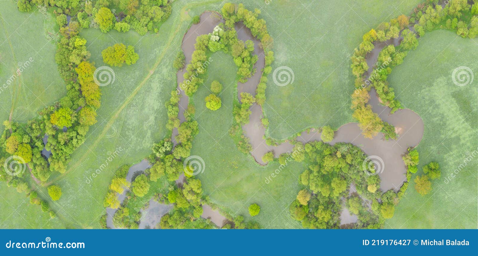 Aerial View Of River Meander In The Lush Green Vegetation Of The Delta