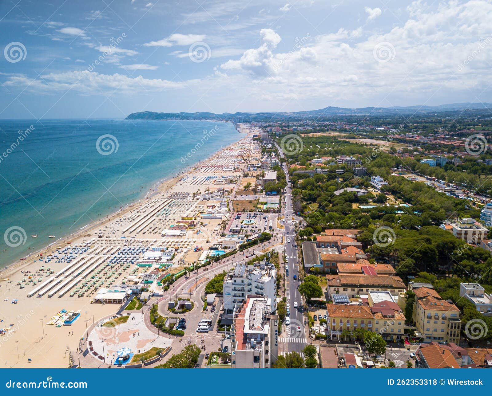 aerial view of the romagna coast with the beaches of riccione, rimini and cattolica