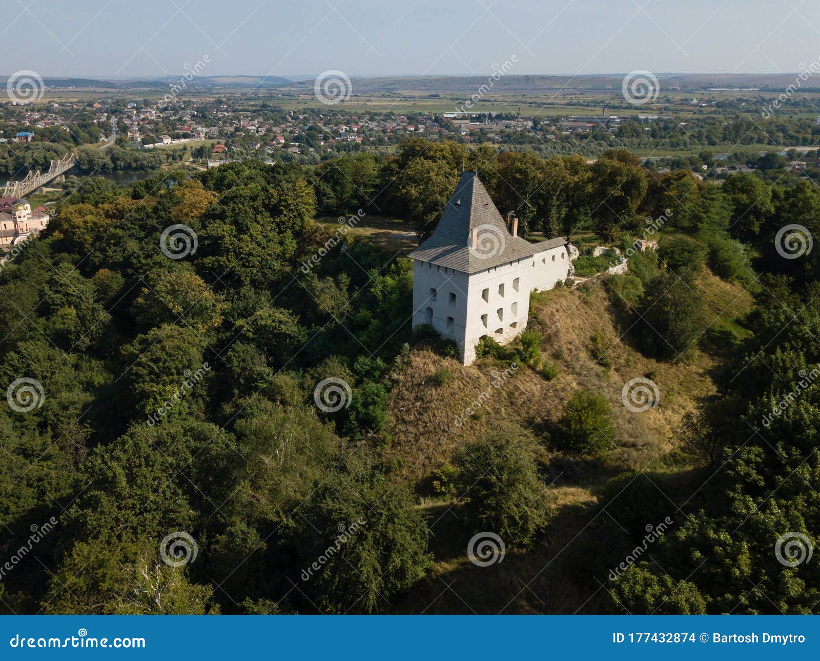 aerial view of ruined medieval halych castle