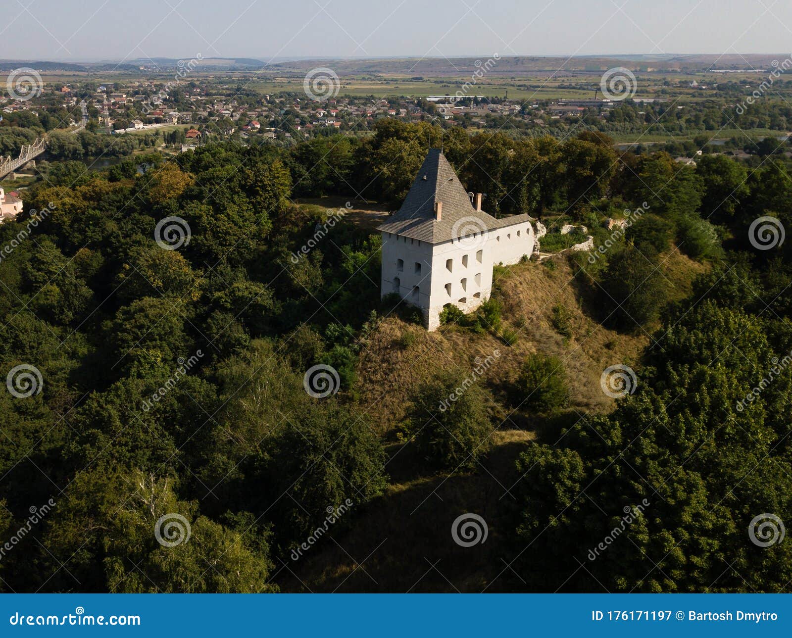 aerial view of ruined medieval halych castle