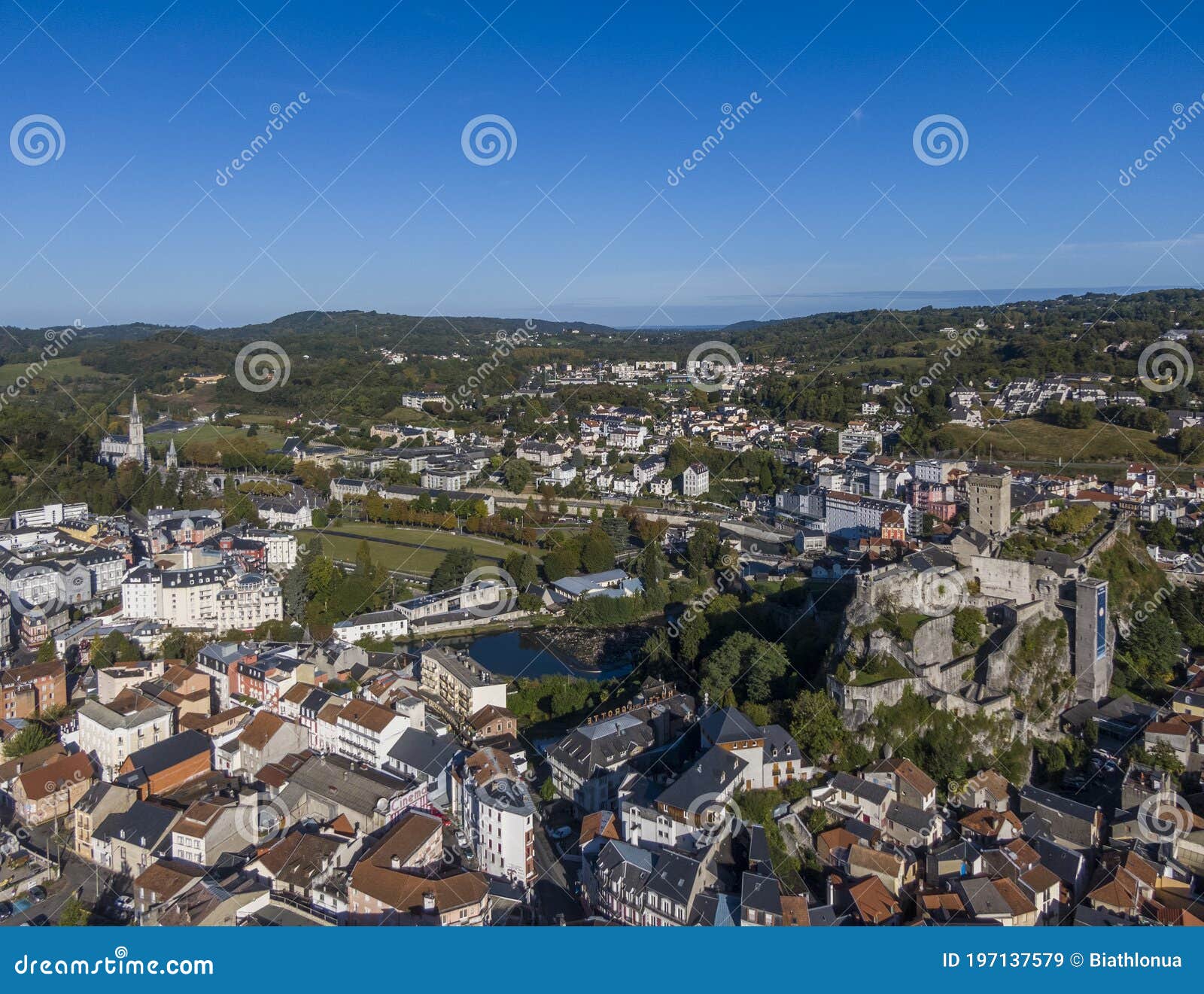 Aerial View of Sanctuary of Our Lady of Lourdes and Chateau Fort De ...