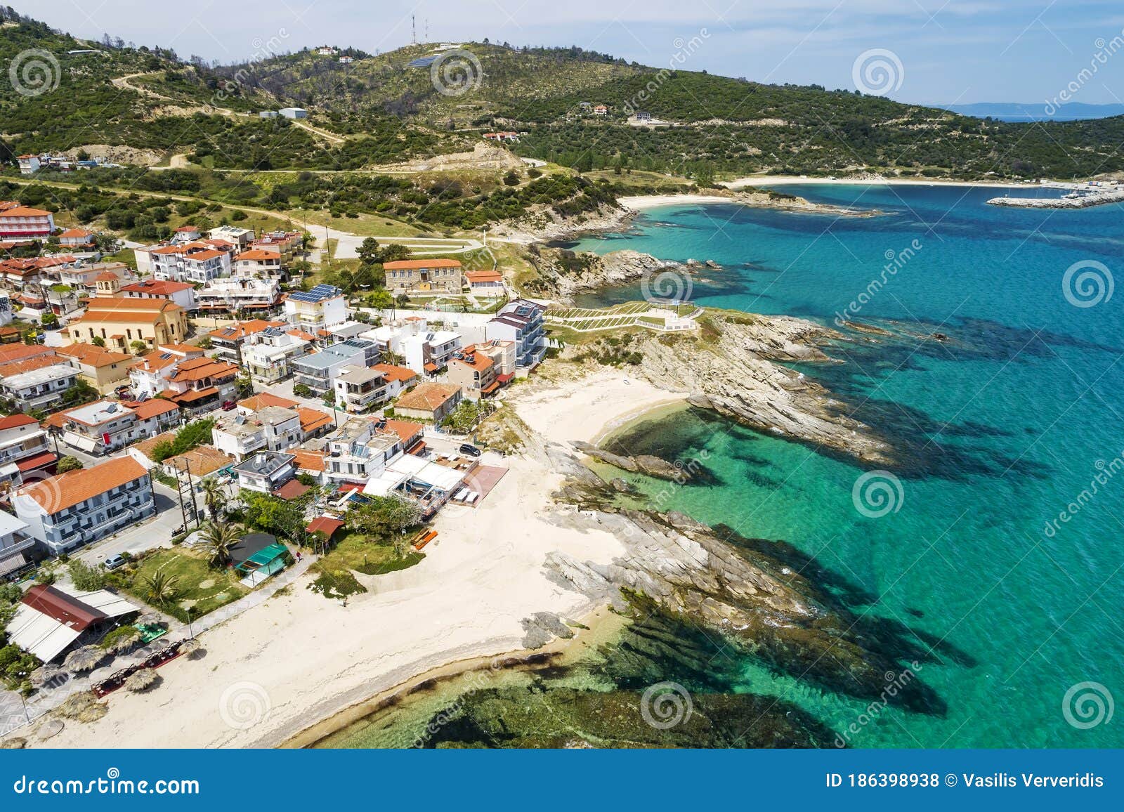 aerial view of sarti on the sithonia peninsula, in the chalkidiki , greece