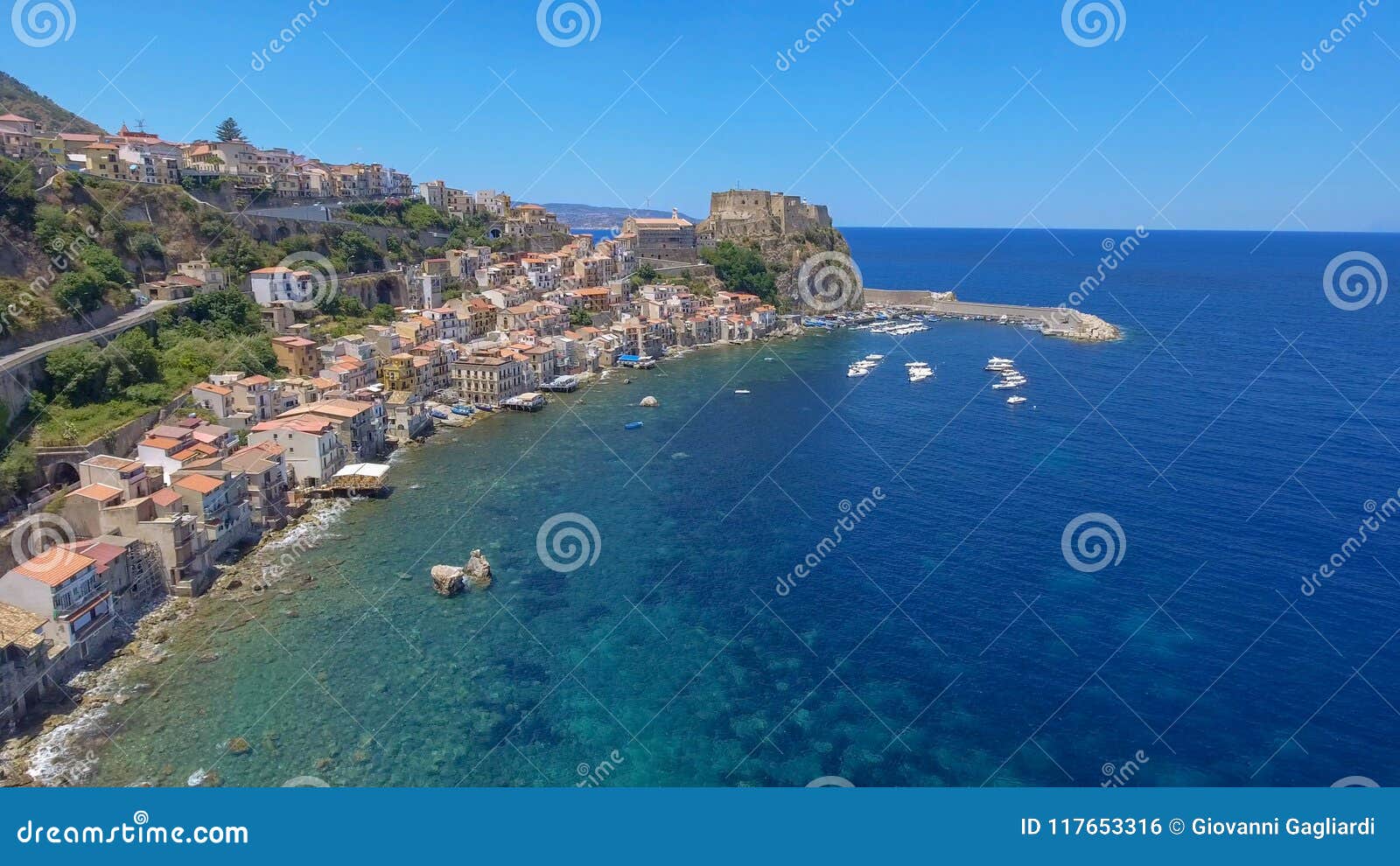 Aerial View of Scilla with Chianalea Homes Stock Photo Image of hill