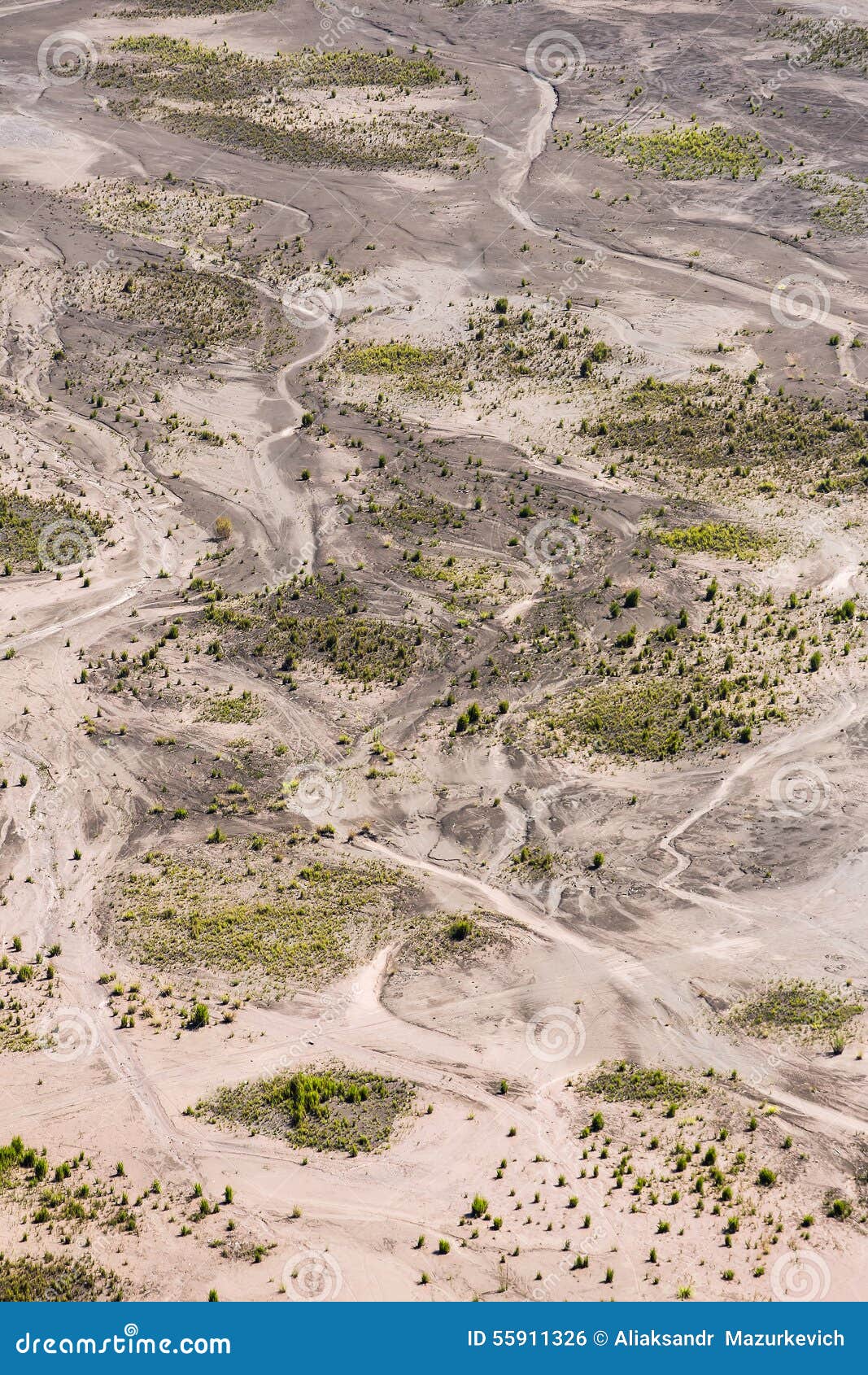 Aerial View of Sea of Sand Inside Bromo Tengger Caldera Stock Photo