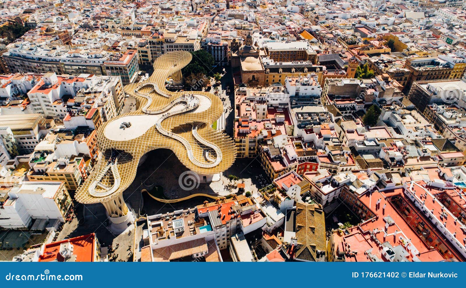 aerial view of setas de sevilla- metropol parasol structure at the la encarnaciÃÂ³n square.most beautiful mirador, siteseeing