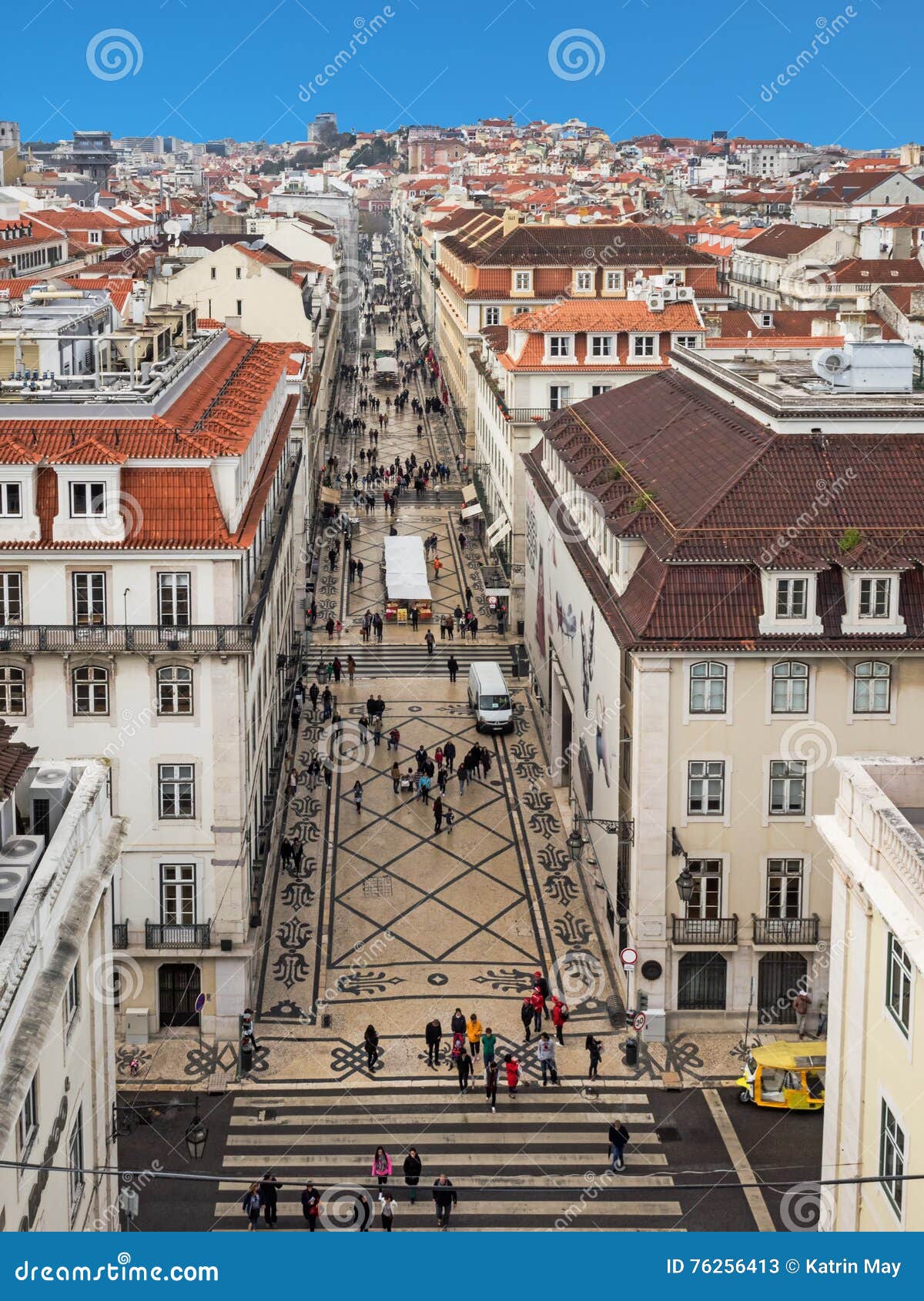 aerial view of the shopping street rua augusta in lisbon, portugal